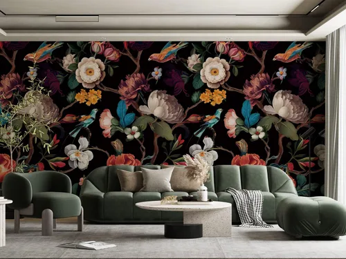 Vista 12 de Zeeko - Mural de papel pintado floral de despegar y pegar, papel pintado de flores beige para dormitorio, fondo de TV, murales de pared grandes
