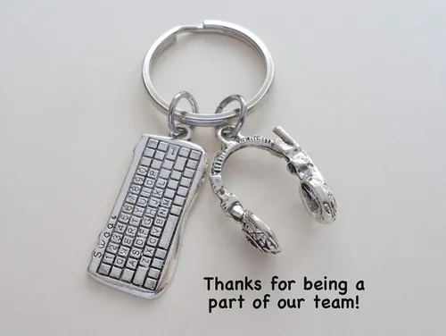 Vista 2 de Llavero de regalo para el personal del centro de llamadas, dije para teclado de computadora y dije de conjunto de cabeza, regalo de agradecimiento