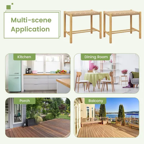 Vista 8 de Giantex Juego de 2 taburetes de madera, sillas bohemias sin espalda de 18 pulgadas de alto con patas de madera de goma, carga máxima de 330 libras