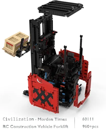 Vista 4 de JMBricklayer Kit de bloques de construcción de montacargas para estantes, tecnología de mecánica de montacargas a control remoto, juego de bloques