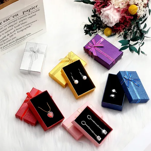 Vista 4 de Juego de caja de regalo de joyería pequeñas cajas de regalo vacías embalaje de joyería decorativo con lazos cajas de cartón Metal Papel Cartón