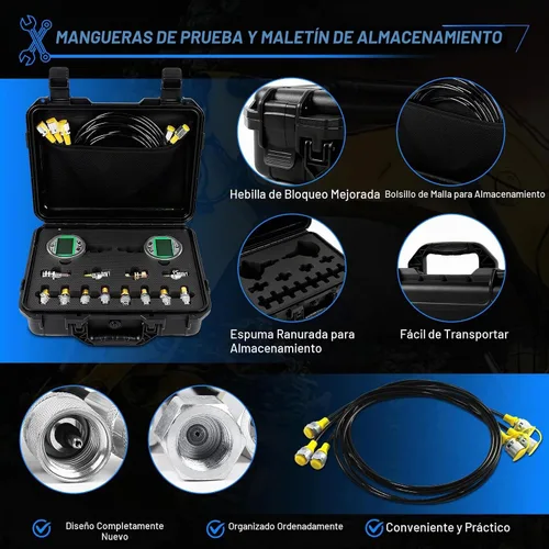 Vista 6 de Kit de manómetro digital con mangueras de prueba, kit de prueba de presión de agua de gas hidráulico con juego de retroiluminación