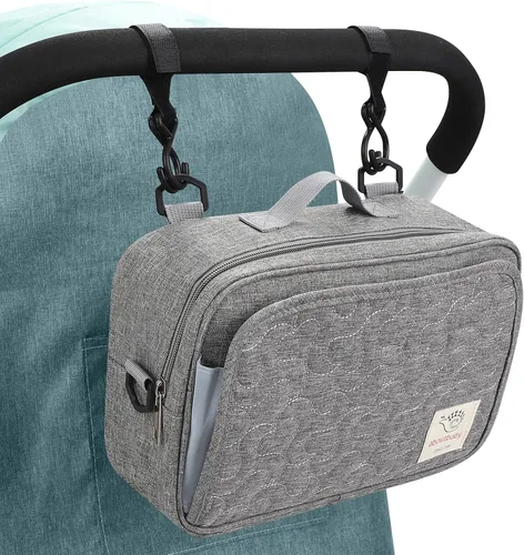 Vista 10 de Accmor Organizador de cochecito, organizador universal para cochecito con bolsillo aislado para portavasos y bolsa de cochecito de gran capacidad