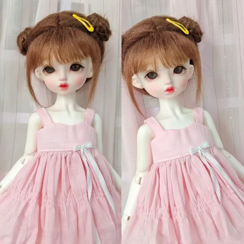 Vista 3 de Ropa de muñeca BJD de 4 piezas, vestido de 1/6 de 12 pulgadas, blanco + negro + rosa + falda amarilla