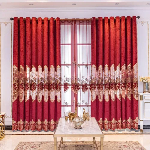 Vista 16 de ELKCA Cortina de Chenille Bordada Beige de Estilo Europeo para Sala de Estar, Elegantes Cortinas Florales de Chenille para Dormitorio, Parte