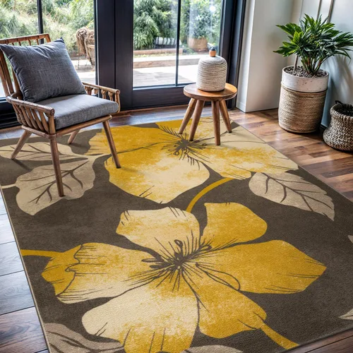 Vista 27 de CAMILSON Solana - Alfombra moderna con diseño floral de 2 x 3 pies, antideslizante y parte trasera de goma, negro - flores grises, alfombra