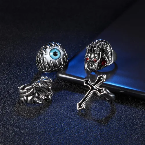 Vista 5 de Jstyle Juego de 15 anillos punk vintage para hombres y mujeres, anillo de serpiente, dragón abierto, anillo apilable para nudillos, anillos bohemios