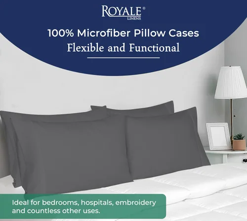 Vista 5 de Royale Linens Juego de 12 fundas de almohada grises – Fundas de almohada estándar de 20 x 26 pulgadas – 1800 microfibra cepillada – Resistente a