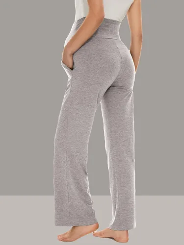 Vista 32 de Ecavus Pantalones de maternidad anchos y rectos para mujer, versátiles, cómodos, palazzo, elásticos, con bolsillos