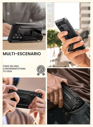 Vista 9 de SUPCASE - Funda para Samsung Galaxy S25 Ultra con protector de pantalla, color negro 2 Front Frames, Built-in Stand & Belt-Clip, Military-Grade