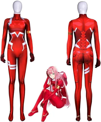 Vista 5 de HBMaida Darling in The FRANXX 02 Zero Two Body Mallas Zentai Cosplay Disfraz para adultosniños, estilo 3D (mujer, XL, rojo)
