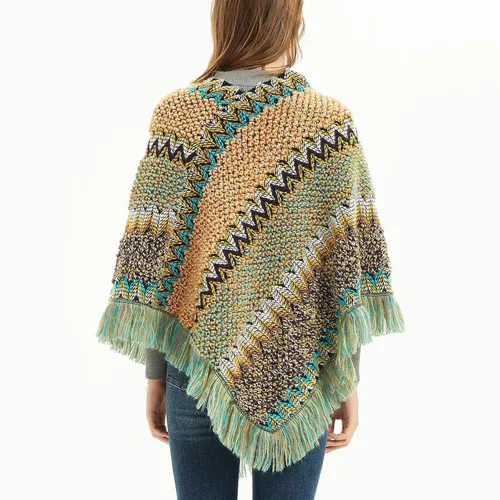 Vista 5 de Bufanda cálida de invierno étnica retro gruesa estilo señoras, capa de chal, sassel, bufanda de color a rayas