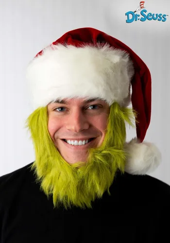 Vista 2 de Dr. Seuss The Grinch Plush Santa Costume Hat with Beard