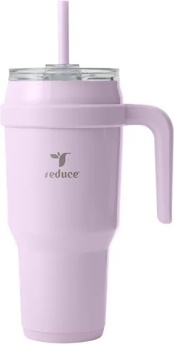 Vista 35 de REDUCE Vaso de acero inoxidable de 24 onzas con asa, con aislamiento al vacío de doble pared, tapa a prueba de sudor y popote reutilizable, mantiene