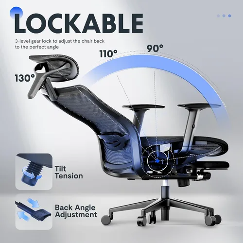 Vista 5 de FLEXISPOT Silla de oficina ergonómica con reposapiés, silla de computadora con respaldo de malla, sillas de escritorio de oficina en casa