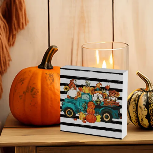 Vista 5 de Señal de Camión de Gnomos Otoñales Rústicos con Calabaza para Decoración de Otoño para Hogar Oficina Interior Decoración de Escritorio de Otoño