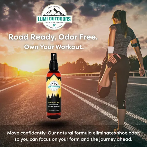 Vista 7 de Lumi Outdoors Desodorizador natural para zapatos en aerosol y eliminador de olores, aceite esencial de árbol de té cítrico fresco