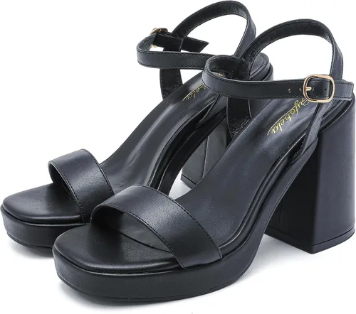Vista 3 de Gufobela Sandalias de plataforma para mujer, sandalias de tacón grueso con puntera abierta, tacones altos, para noche, boda, fiesta, baile, verano