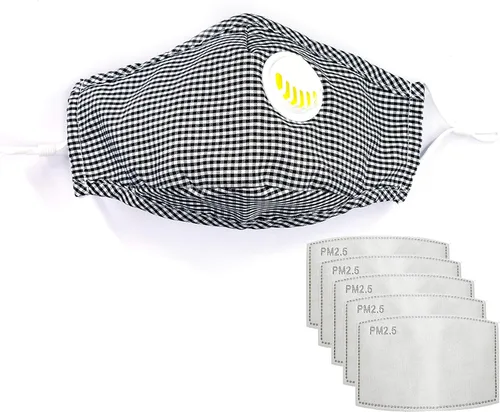 Vista 6 de Mascarilla reutilizable lavable de algodón de alta calidad con válvula de respiración y bolsillo para filtro (incluye 5 filtros gratis)