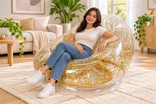 Vista 2 de Silla inflable con purpurina dorada Air Candy