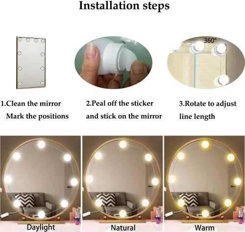 Vista 4 de FuLin - Luces de tocador para espejo, kit de luces LED estilo Hollywood con luz regulable, 10 bombillas, luces vanisty para tocador de maquillaje