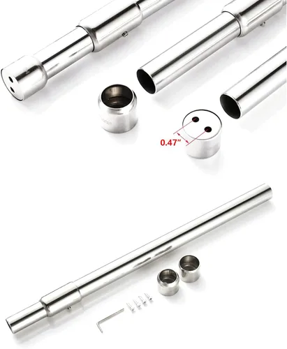 Vista 3 de Barra de armario ajustable resistente Autuwintor Extensor de barra de armario colgante con soportes 16-26 pulgadas, acero inoxidable, plata