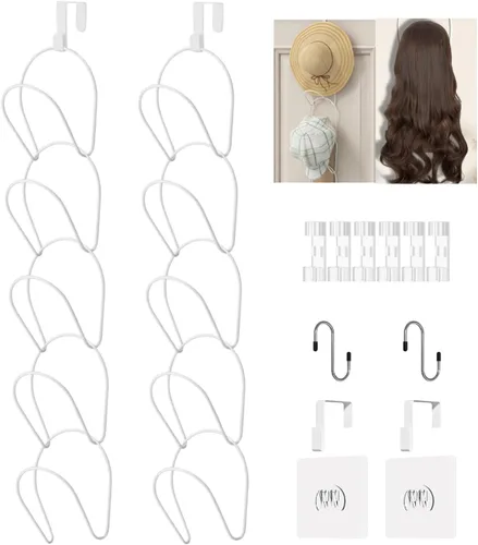 Vista 19 de LINFIDITE Paquete de 10 soportes para colgar sombreros, organizador flexible con múltiples ganchos, montado en la pared, sobre la puerta, para gorra
