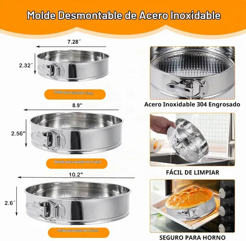 Vista 7 de Molde desmontable de 10 pulgadas para hornear, molde de acero inoxidable 304 para tartas de queso con parte inferior extraíble, incluye 12 boquillas