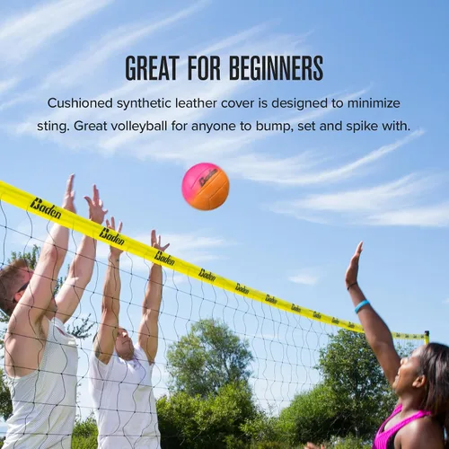 Vista 3 de Baden Fun Design Official Size & Weight Indoor & Outdoor Volleyball Bright & Beachy! Soft Touch Synthetic Leather, Durable Stitching All Ages