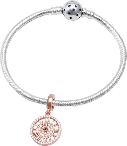 Vista 3 de Abalorios de oro rosa de plata de ley 925 con diseño de pluma y carruaje de calabaza, cuentas colgantes