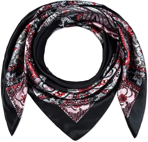 Vista 10 de corciova - Bufanda cuadrada grande para mujer, diadema sedosa para cabello rizado, lazo para dormir por la noche, bandana a la moda, 35 x 35