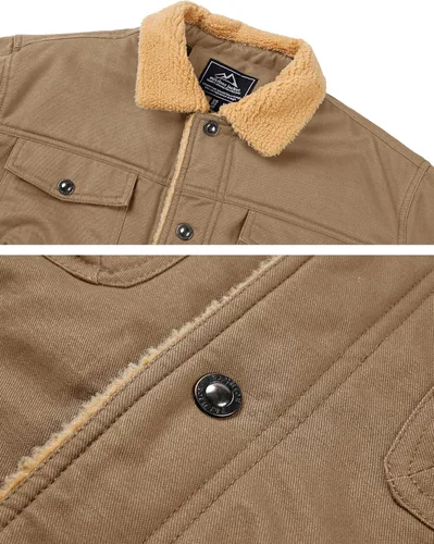 Vista 4 de MAGNIVIT Chaqueta tipo cargo de algodón para hombre, con forro polar, abrigo de trabajo con 5 bolsillos