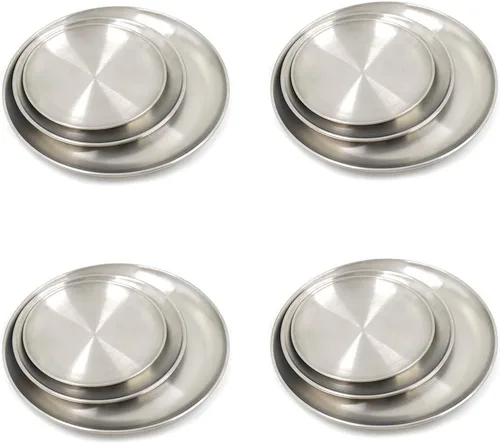Vista 8 de Paquete de 12 platos dorados de acero inoxidable, vajilla de campamento doméstica a prueba de óxido, platos irrompibles fáciles de limpiar para uso