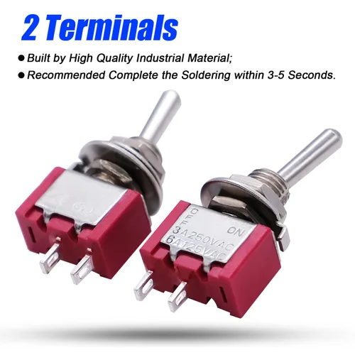 Vista 5 de Mxuteuk 8 piezas interruptor de palanca mini SPST interruptor en miniatura encendido/apagado 2 terminales 2 posiciones 6 A 125 V 3 A 250 V