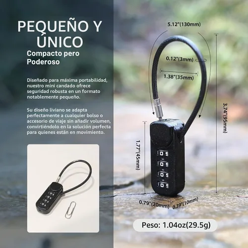Vista 2 de Cerradura de combinación de 4 dígitos, cerradura de cable combinada con código, combinación de candado pequeño para equipaje, maleta, casillero
