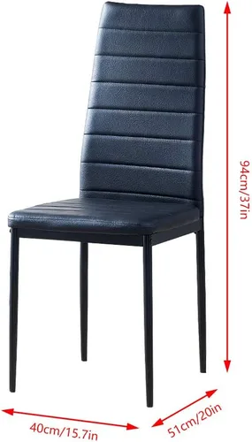 Vista 5 de Juego de 4 mesas de comedor y sillas negras modernas de 5 piezas para cocina pequeña, mesa rectangular de vidrio templado y 4 sillas de piel