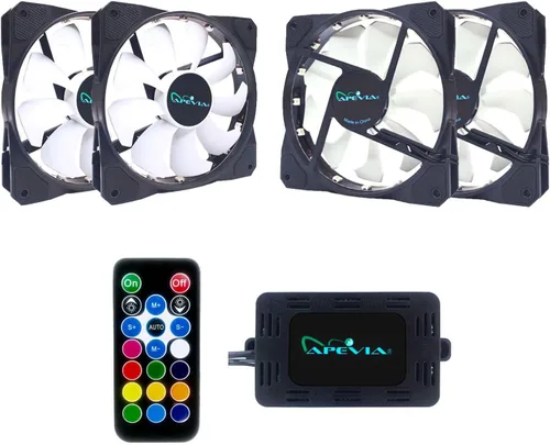 Vista 2 de Apevia FB4-RGB Frostblade Ventilador LED silencioso RGB de 4.724 in que cambia de color para juegos con control remoto, 16 LED y 8 almohadillas