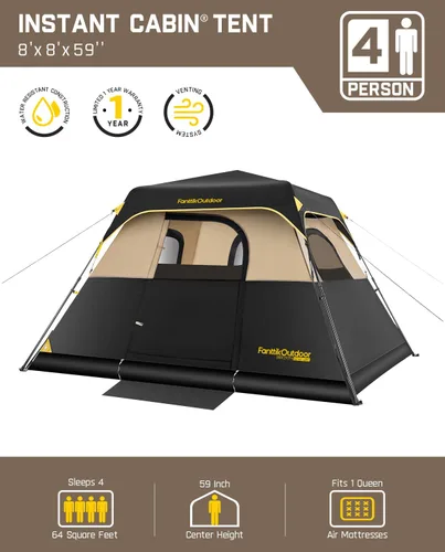 Vista 2 de FanttikOutdoor Tienda de campaña para 4/6/8/10 personas, instalación instantánea en 60 segundos con lluvia y resistente al viento, portátil