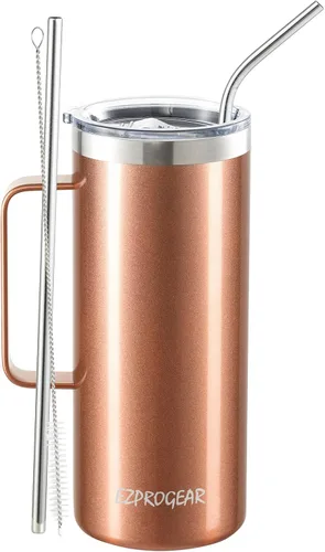 Vista 12 de Ezprogear Taza de café de acero inoxidable de 32 onzas con aislamiento y asa, tapa (32 onzas, taza rosa clavel) Vaso aislante, con asa, con tapa