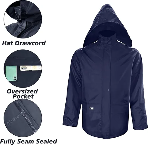 Vista 3 de Trajes de lluvia de alta visibilidad, chaqueta de seguridad reflectante, ligera, impermeable, abrigo de lluvia