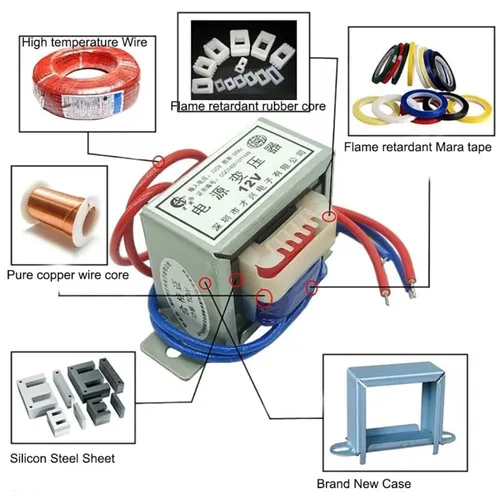 Vista 3 de Transformador de potencia único, AC 220V a AC 12V/24V Transformador de potencia 10W 50Hz Transformador electrónico (12V)
