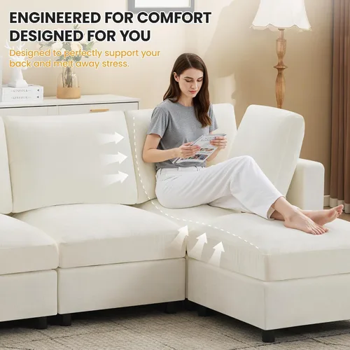 Vista 4 de 63" sofá seccional modular de Loveseat con otomana movible para sala de Beige