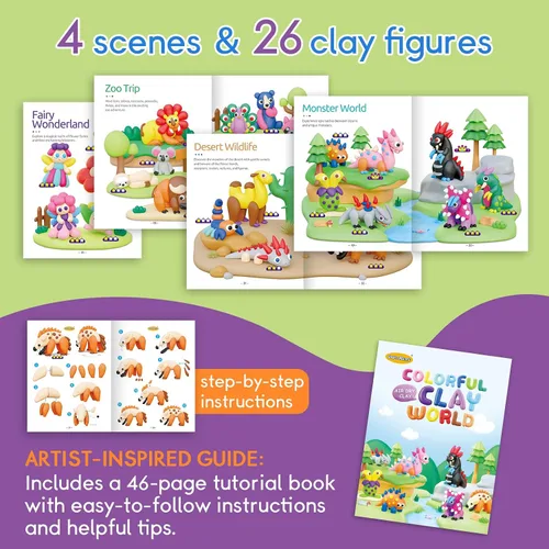 Vista 3 de Kit de arcilla seca Drama Planet para niños - 18 latas de arcilla para modelar, guía de 46 páginas con 26 tutoriales de personajes, gran regalo