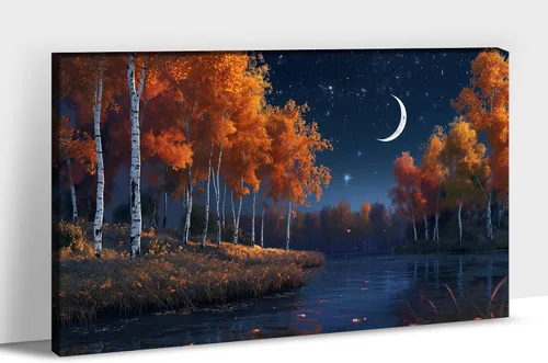 Vista 33 de UZMKM Lienzo decorativo de abedul para pared, pintura de bosque otoñal, imagen panorámica de paisaje, vista de la naturaleza amarilla, obra de arte