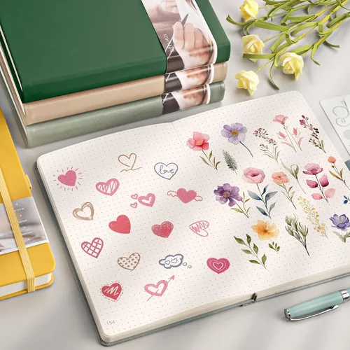 Vista 5 de EMSHOI Cuaderno de diario punteado, 320 páginas, tamaño A5 pequeño de 5.75 x 8.38 pulgadas, tapa dura de piel sintética, papel grueso de 3.53 oz/m²
