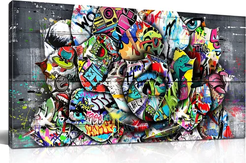 Vista 16 de SIXTTART Banksy - Lienzo de pared para dormitorio, arte de pared con graffiti callejero, pintura abstracta, arte pop, decoración moderna de pared