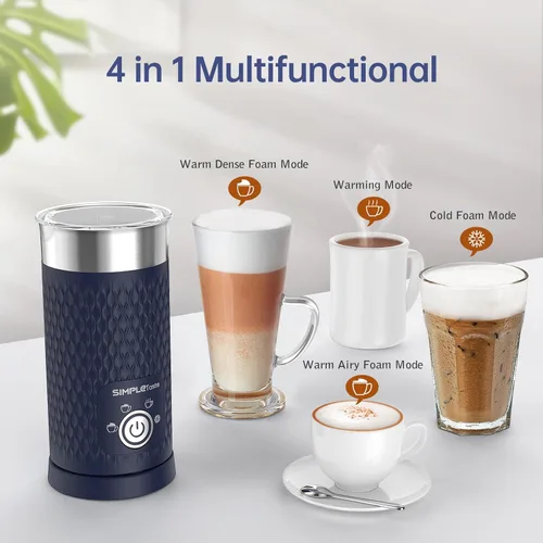 Vista 3 de SIMPLETASTE Espumador de leche, vaporizador de leche eléctrico 4 en 1, máquina automática de espuma caliente y fría y calentador de leche para café