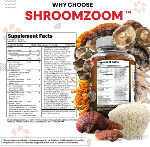 Vista 7 de Gomitas de hongos 15 en 1 con melena de león, cola de pavo Cordyceps Reishi Chaga Sweet Toot Maitake Meshima Poria Cocos Shiitake Tremella, hongos