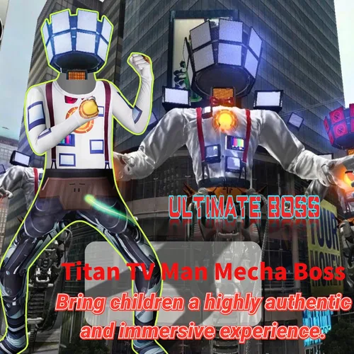 Vista 2 de Kid Titan Tv Man Cosplay Boy Sperkerman Cameraman Bodysuit for Halloween with Mask 5-12y