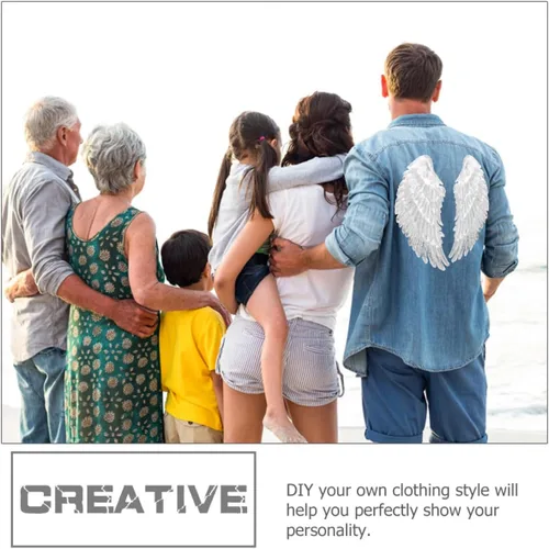 Vista 7 de Sequin Angel Wings Applique Patch 2 Pairs Silver DIY Clothing Sewing Patch for Jackets and Clothes Decoration